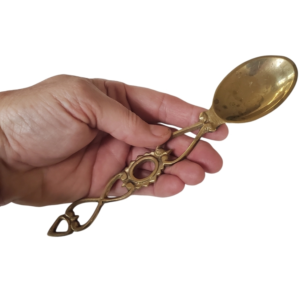 Vintage Solid Brass Welsh Love Spoon Ornate Decorative Handle